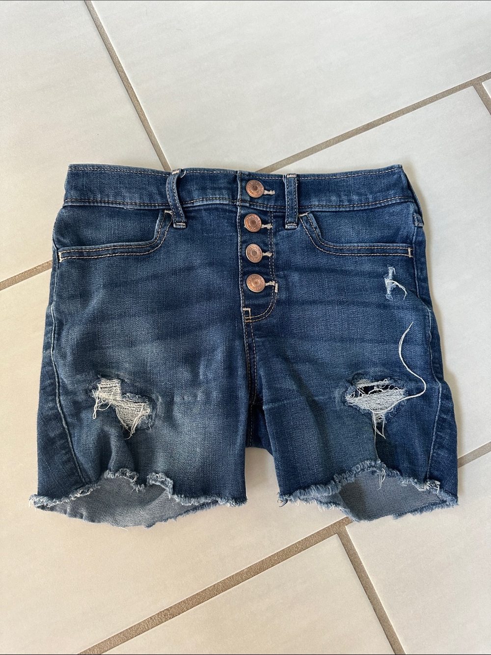 abercrombie kids Navy Blue Distressed Denim Button-Front Shorts